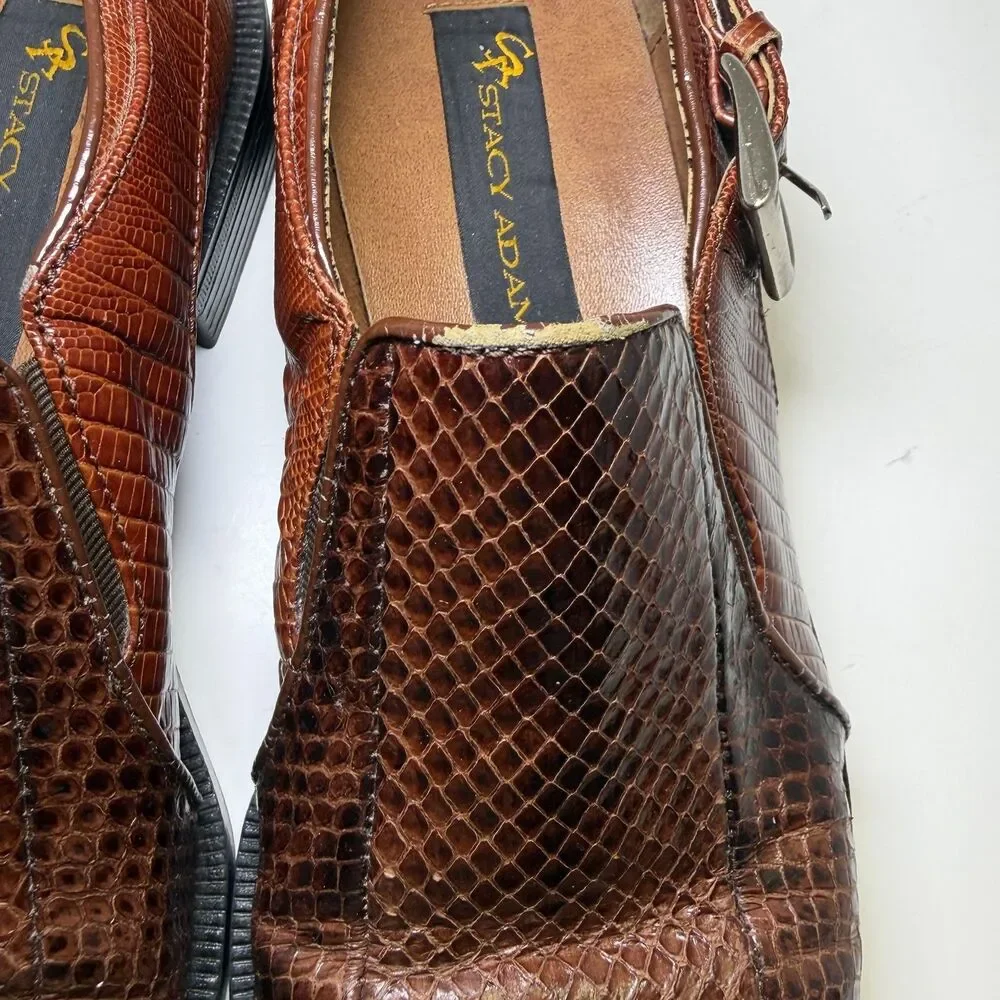 Stacy Adams Genuine Snake Shoes Men's Size 8 Brown Leather Monk Strap Dress